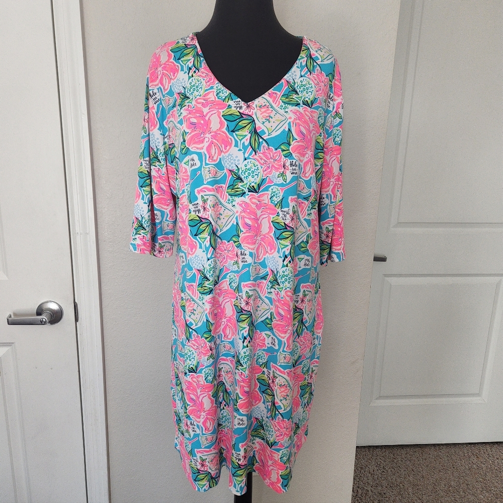 Lulu-B Floral V-Neck Dress - Pink and Blue - Picture 2 of 9